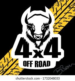 Bison head logo with 4x4 off road and tire background