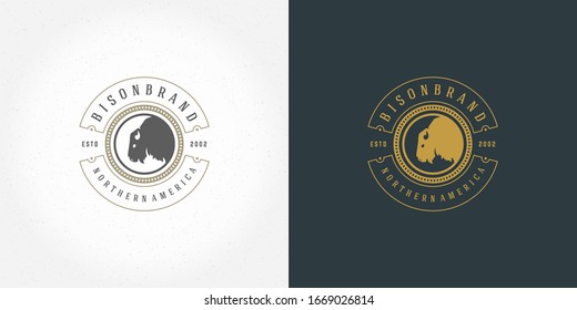 Bison Head Logo Emblem Vector Illustration Silhouette For Shirt Or Print Stamp. Vintage Typography Badge Or Label Design.