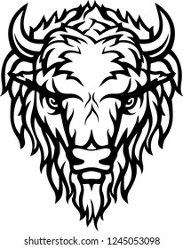 Bison Head Mascot Line Art