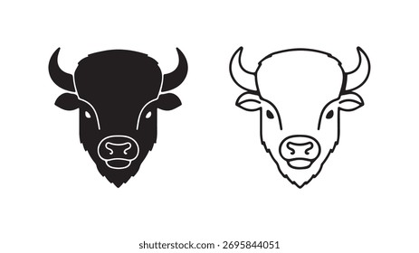 Bison head outline and solid shapes with transparent background