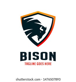 bison head shield logo design