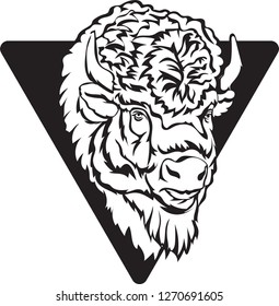 bison head triangle in hand rawn style, perfect for zoo logo, tshirt design and brand product logo 