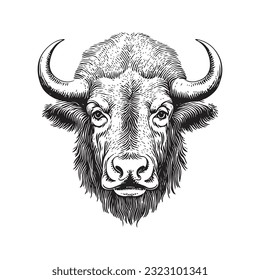 Bison head vector illustration on a white background. Vintage bison illustration