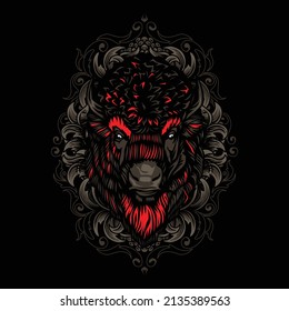Bison head vector illustration vintage
