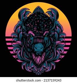 Bison head vector illustration vintage