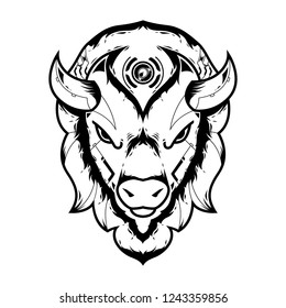 Bison Head Vector Illustration in White Background