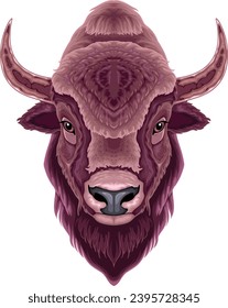 Bison head, vector isolated animal
