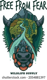 bison head and wild mountains