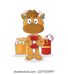 the bison holding dynamite character. cartoon mascot vector