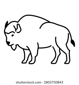 Bison icon set with outline and glyph vector animal silhouettes