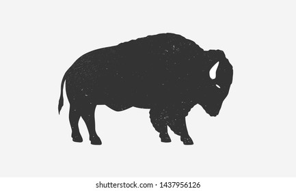 Bison icon silhouette with grunge texture. Buffalo silhouette isolated on white background. Vector illustration