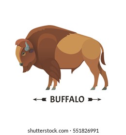 Bison icon. Vector illustration of american bison, standing in profile, in trendy flat style. Isolated on white.