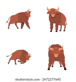 Iconos de bisonte conjunto de Vector de dibujos animados. Enorme animal bisonte americano. Naturaleza salvaje