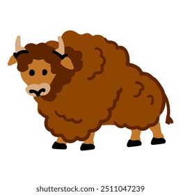 Bison illustration, cartoon clipart character. Wild animals, wild creatures, wildlife concept. Bison vector isolated on white background