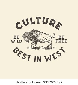 bison illustration ethnic graphic buffalo design wild vintage western t shirt national parks badge animal emblem icon