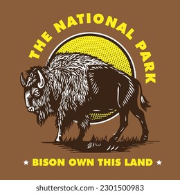 Bison Illustration National Park Emblem Logo Design