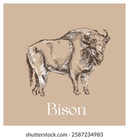 Bison Ink Illustration vector card poster