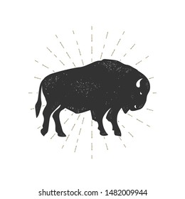 Bison isolated on white. Grunge effect. Vector illustration.