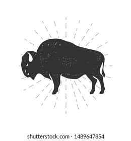 Bison isolated on white. Grunge effect. Vector illustration.