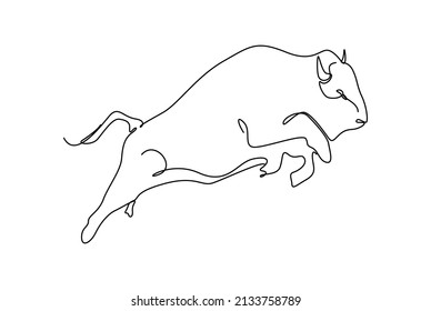 Bison jump line art with black color of line and white background.