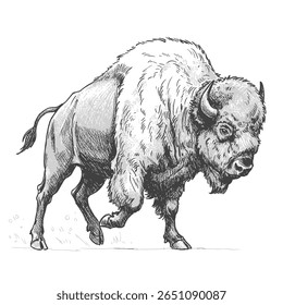 Bison. Large shaggy American bison in short grass, suitable for wildlife posters, nature magazines, and educational materials about American wildlife.