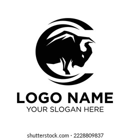 bison con plantilla de logotipo de letra c, elemento de logotipo de bison c