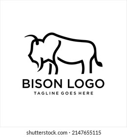 Bison line drawing logo, icon, label. Decorative elements. in trendy line style.