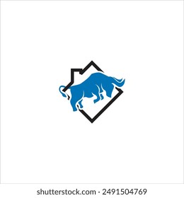 Bison logo with black and blue house