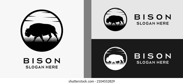 Bison Logo Design Vorlage mit Silhouette im Vintage-Stil. Premium-Vektorgrafik