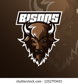 Bison Logo Mascot  Design Vector With Modern Illustration Concept Style For Badge, Emblem And Tshirt Printing. Bison Head Illustration.