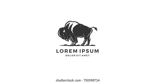 Bison Logo Vector Icon Vintage Handdrawing Download