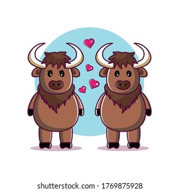 Bison Love Couple Vector Icono Ilustración Icono San Valentín