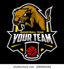 Bison mascot for a basketball team logo. Vector illustration. Great for team or school mascot or t-shirts and others.	