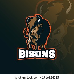 bison mascot logo design vector with modern illustration concept style for badge, emblem and t shirt printing. angry bison illustration.