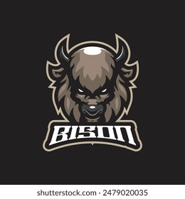 Bison mascot logo design vector with modern illustration concept style for badge, emblem and t shirt printing. Bison head illustration for sport and esport team.