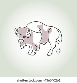Bison in minimal line style vector