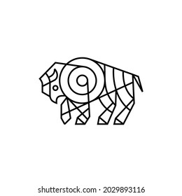 bison monoline outline line art logo vector icon illustration