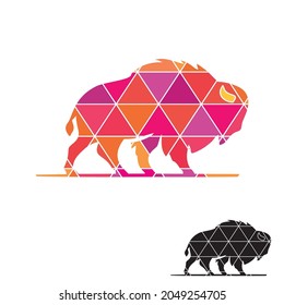 Bison mosaic design logo template. Bison or bull animal illustration design concept