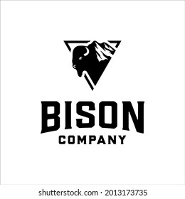 Bison and mountain logo in triangle shape