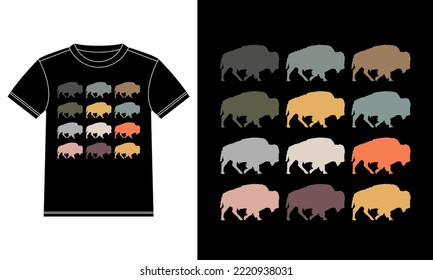 Bison Multiple Color Silhouetted T-shirt Design