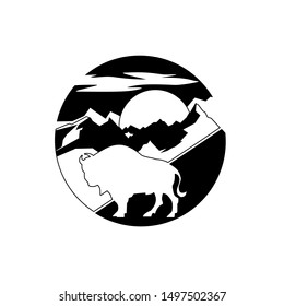 bison on a background of snowy mountains. vector