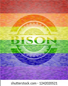 Bison on mosaic background with the colors of the LGBT flag
