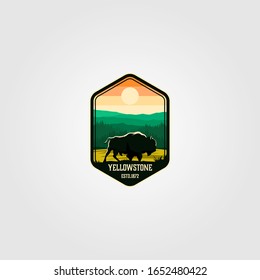 bison on yellowstone national park logo vector illustration