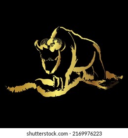 Bison painting on black background ,Vector brush strok painting design