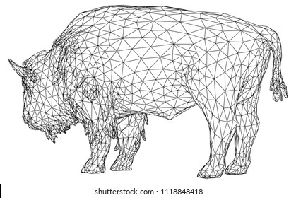 Bison polygonal lines illustration. Vector Buffalo American Bison on the white background