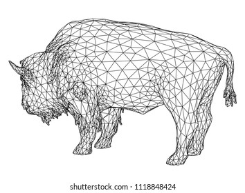 Bison polygonal lines illustration. Vector Buffalo American Bison on the white background