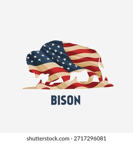 Bison Power with Flag USA Pattern in Vintage Grunge Design Perfect for Print, Apparel, etc