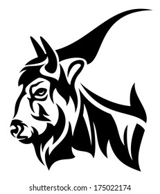 bison profile head - black and white realistic vector design