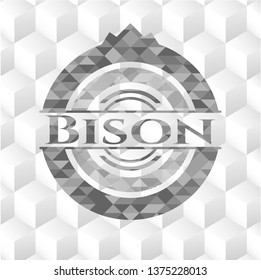 Bison realistic grey emblem with geometric cube white background