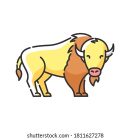 Bison RGB color icon. North American fauna, herbivore animal, endangered species. Cattle farm, domestic livestock. Large buffalo isolated vector illustration